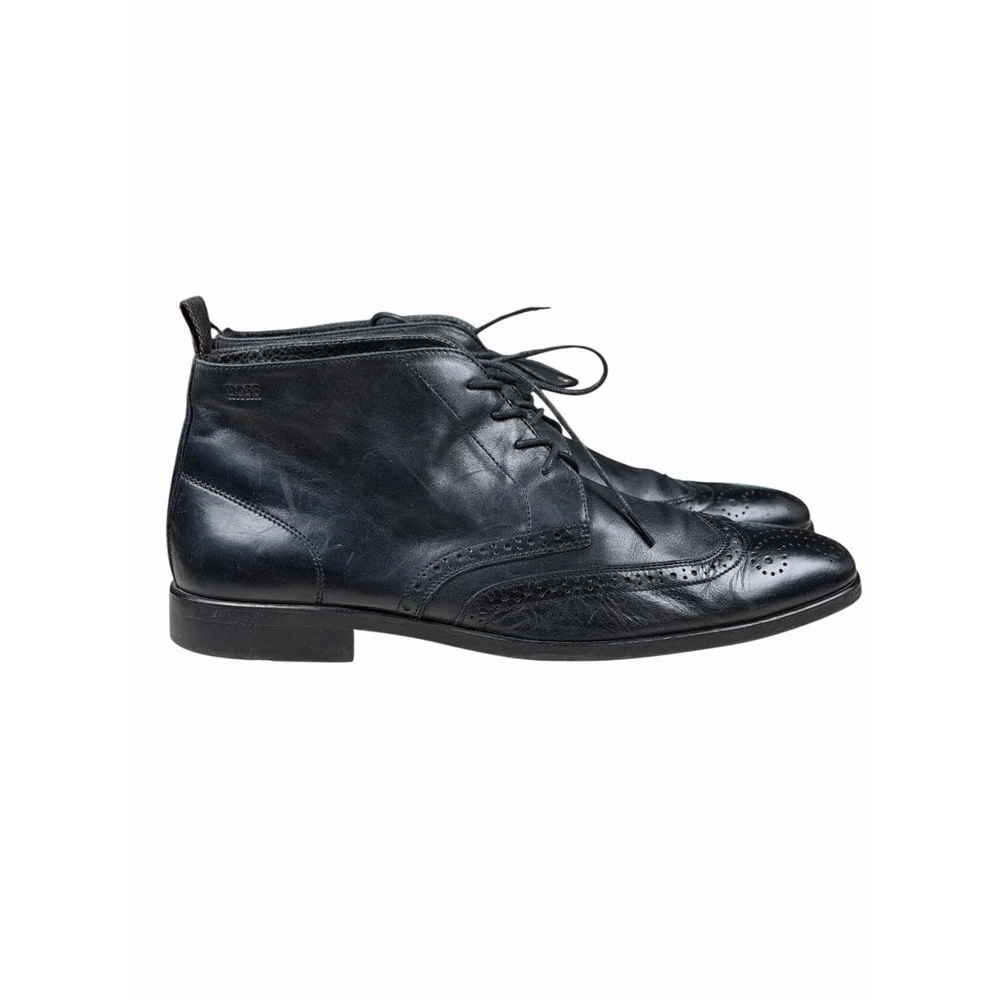 HUGO BOSS Men's Black Leather Lace Up Dress Chukka Ankle Boots Size US 10